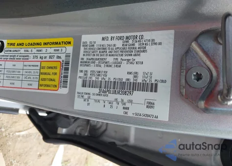 2018 Ford Fusion Hybrid Se z USA, uszkodzony, nr VIN 3FA6P0LU8JR208297